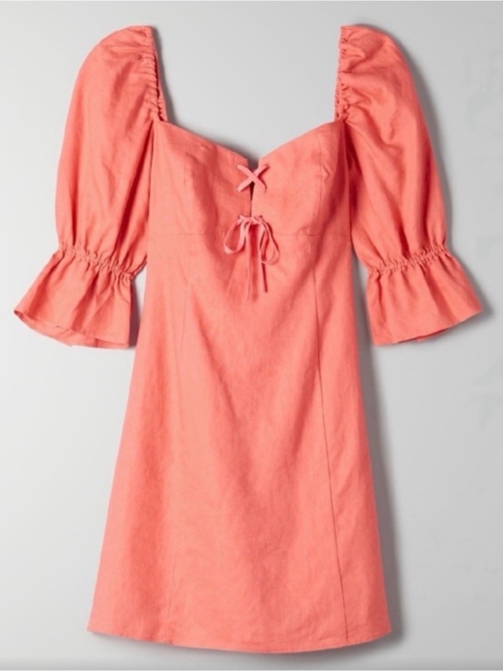 Wilfred Linen Coral Puff-Sleeve Mini Dress
